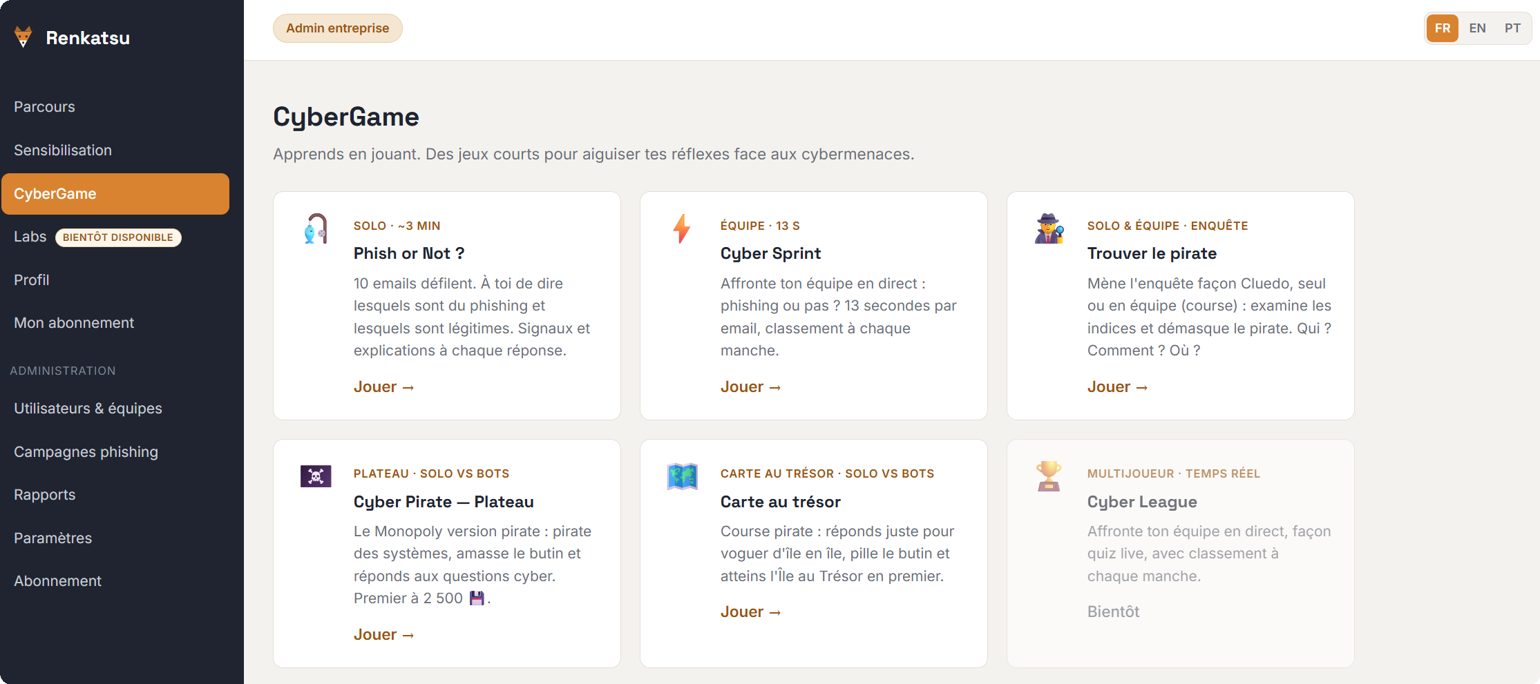 Jeux CyberGame : Phish or Not, Cyber Sprint, Trouver le pirate